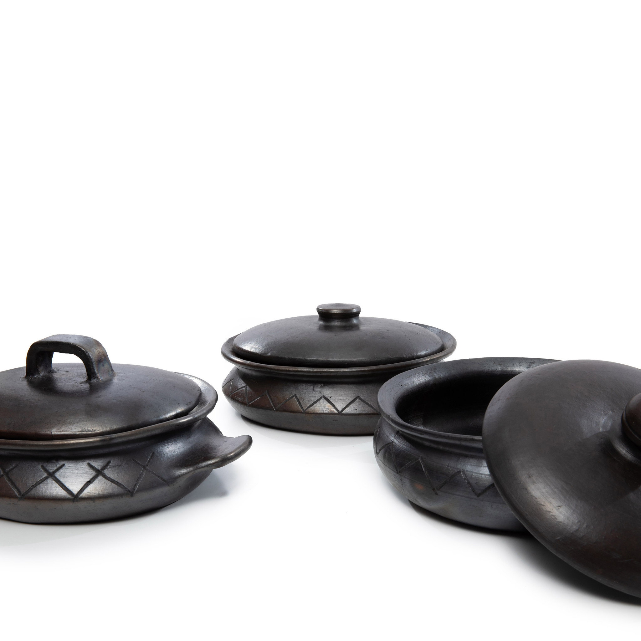 Bazar Bizar The Burned Oval Pot met Patroon en Handgrepen - Zwart - H13 cm