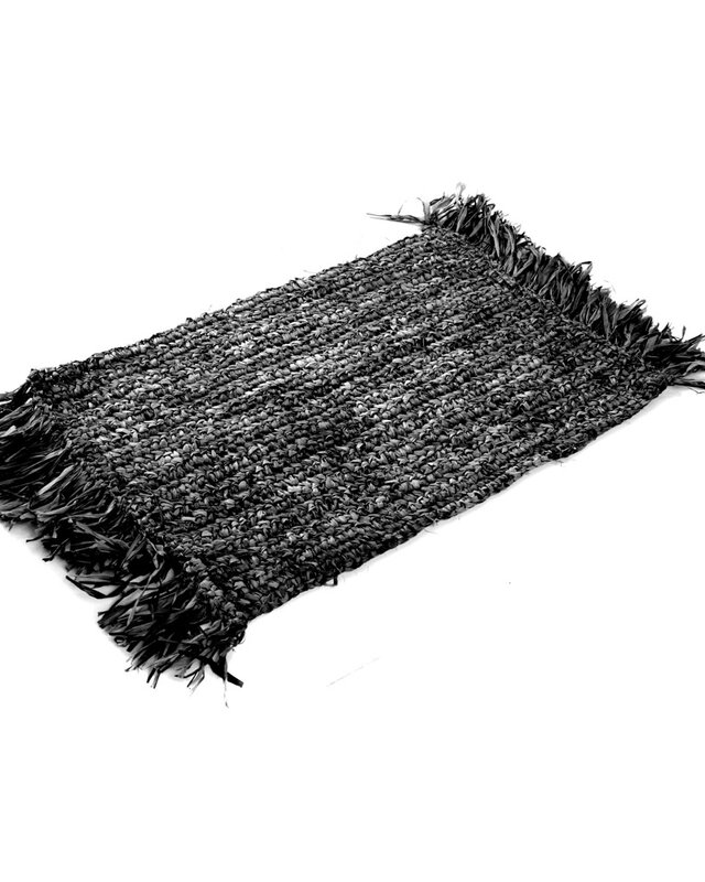 Bazar Bizar The Fringe Raffia Placemat Rechthoek - Zwart - L45 x B35 cm