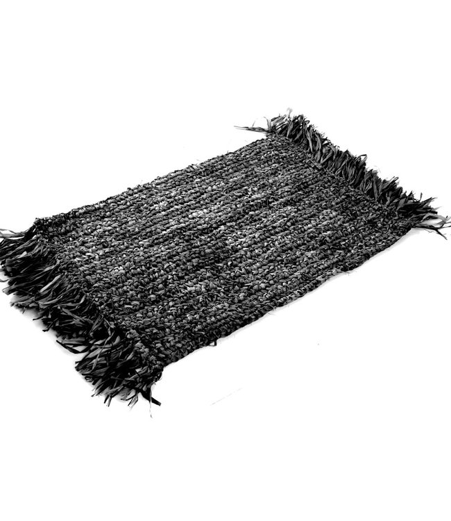 Bazar Bizar The Fringe Raffia Placemat Rechthoek - Zwart - L45 x B35 cm