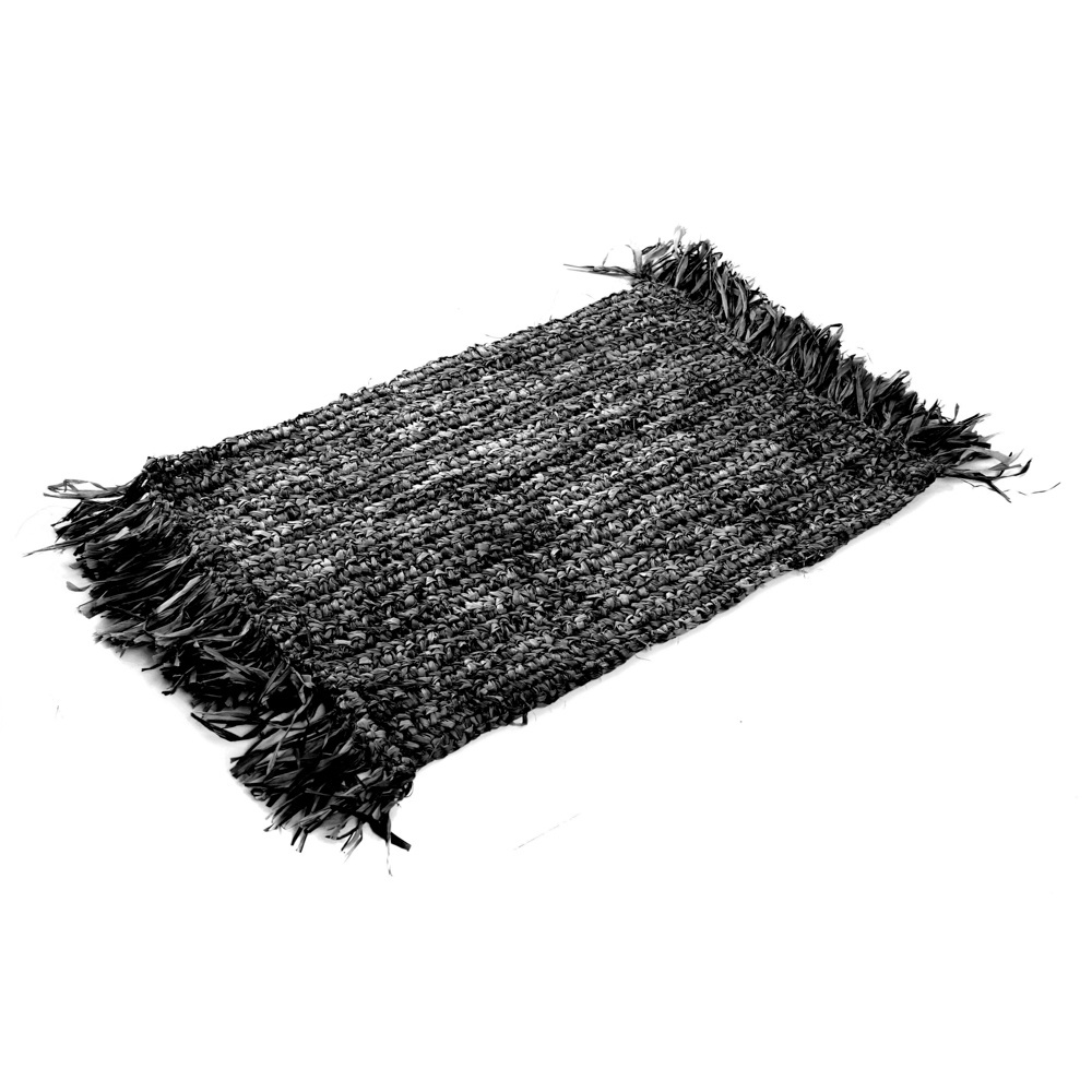 Bazar Bizar The Fringe Raffia Placemat Rechthoek - Zwart - L45 x B35 cm