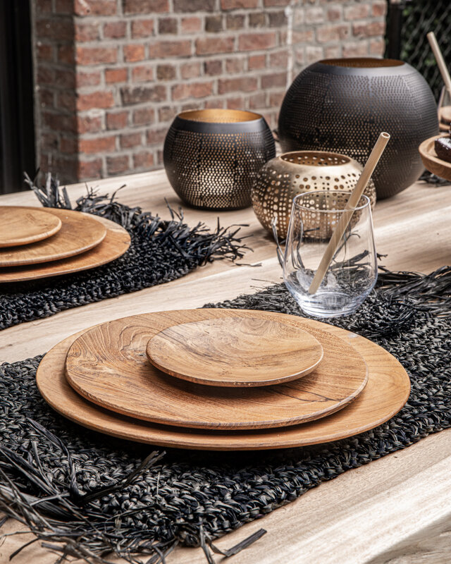 Bazar Bizar The Fringe Raffia Placemat Rechthoek - Zwart - L45 x B35 cm