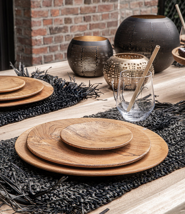 Bazar Bizar The Fringe Raffia Placemat Rechthoek - Zwart - L45 x B35 cm