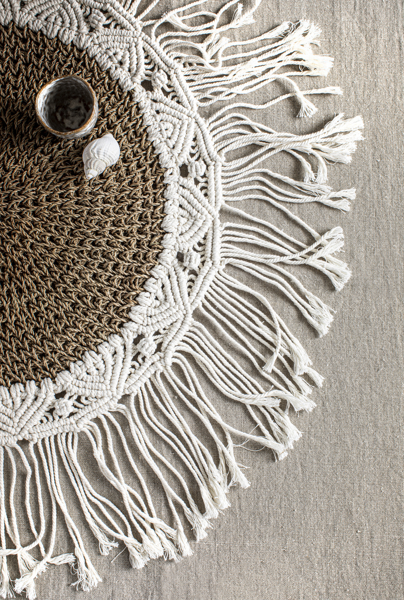 Bazar Bizar The Boho Middenstuk - Naturel & Wit - Dia 40 cm