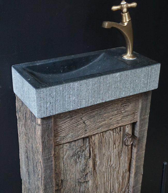 Rene Houtman Oud Eikenhouten Geborsteld Toiletmeubel 1 deur + Gefrijnde Fontein