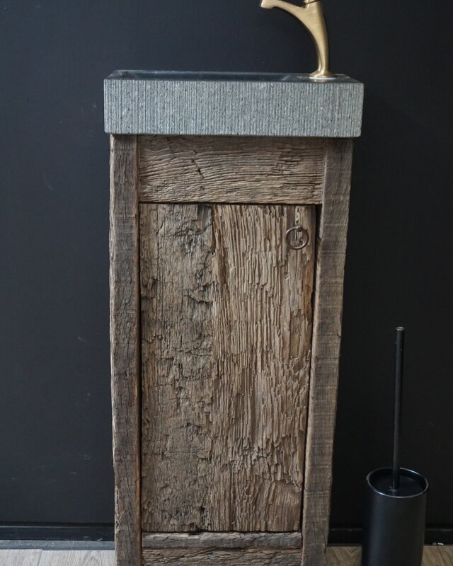 Rene Houtman Oud Eikenhouten Geborsteld Toiletmeubel 1 deur + Gefrijnde Fontein