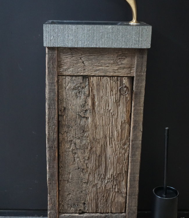 Rene Houtman Oud Eikenhouten Geborsteld Toiletmeubel 1 deur + Gefrijnde Fontein
