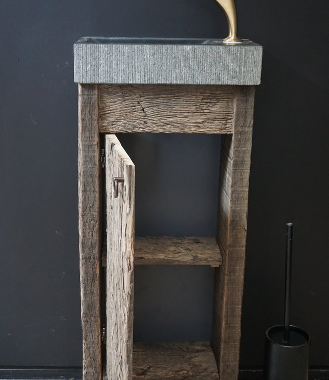 Rene Houtman Oud Eikenhouten Geborsteld Toiletmeubel 1 deur + Gefrijnde Fontein