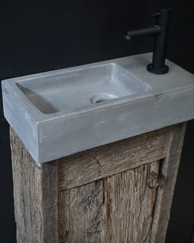 Rene Houtman Oud Eikenhouten Geborsteld Toiletmeubel 1 deur + Fontein D.Grey