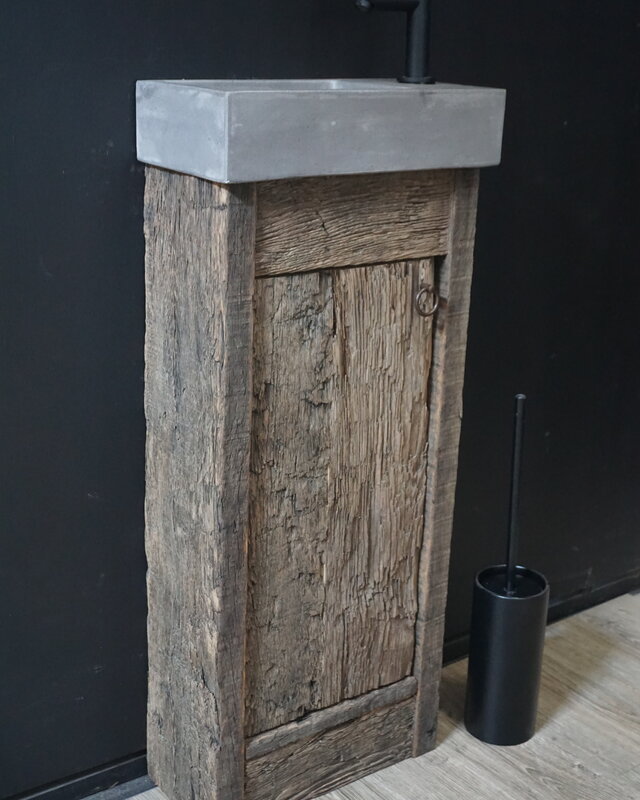 Rene Houtman Oud Eikenhouten Geborsteld Toiletmeubel 1 deur + Fontein D.Grey