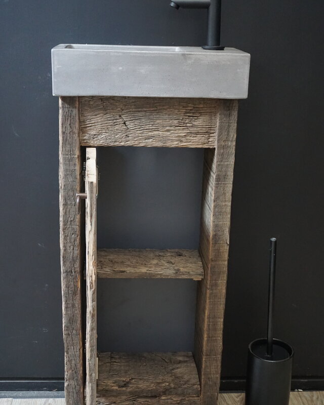 Rene Houtman Oud Eikenhouten Geborsteld Toiletmeubel 1 deur + Fontein D.Grey