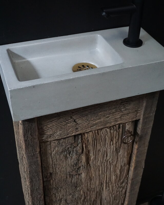 Rene Houtman Oud Eikenhouten Geborsteld Toiletmeubel 1 deur + Fontein L.Grey