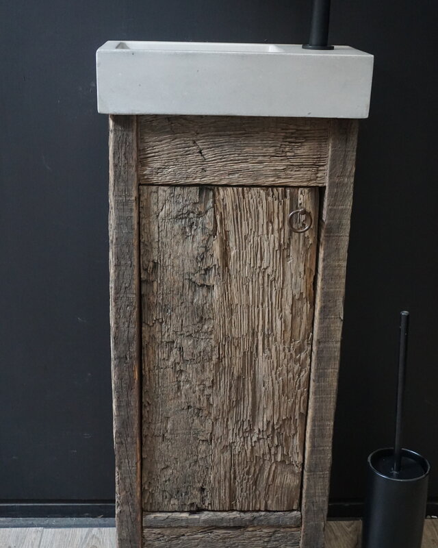 Rene Houtman Oud Eikenhouten Geborsteld Toiletmeubel 1 deur + Fontein L.Grey