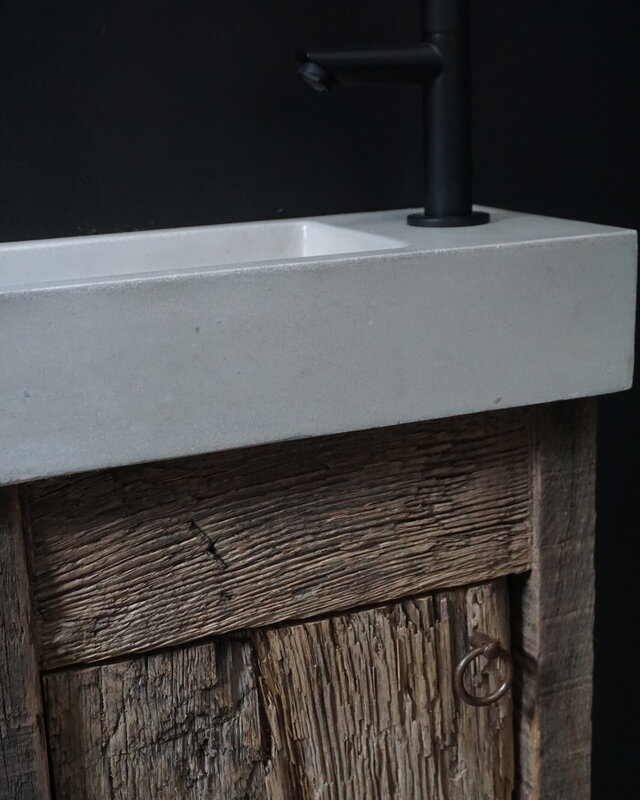 Rene Houtman Oud Eikenhouten Geborsteld Toiletmeubel 1 deur + Fontein L.Grey