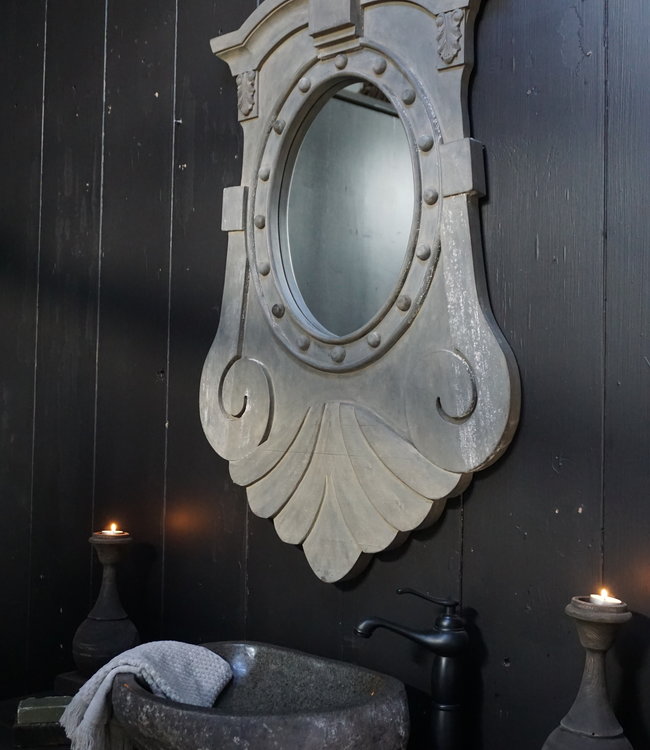 Rene Houtman Spiegel Ossenoog Hout H104xB66 cm Old Grey