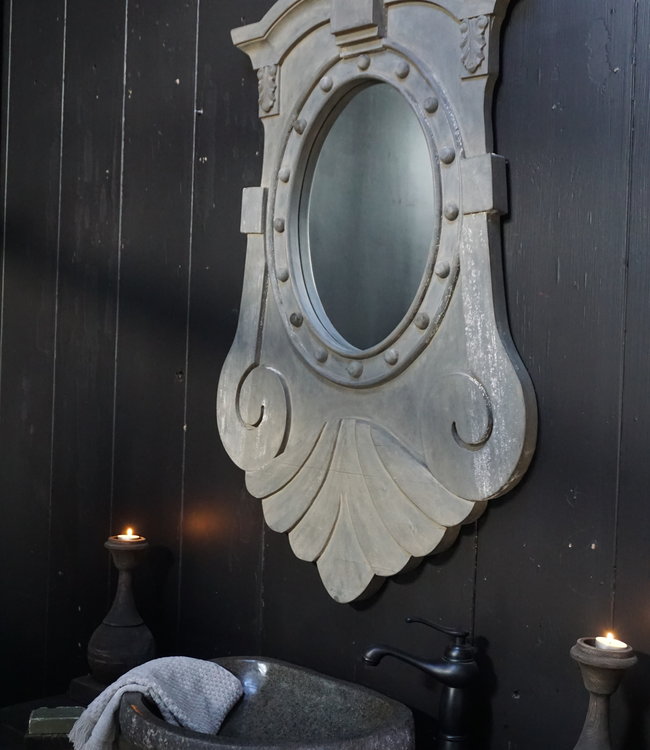 Rene Houtman Spiegel Ossenoog Hout H104xB66 cm Old Grey