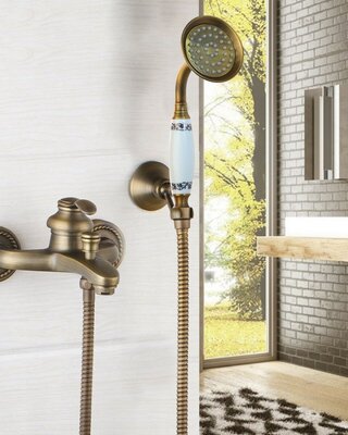 Rene Houtman Bronzen Badkraan met Handdouche - L20 cm