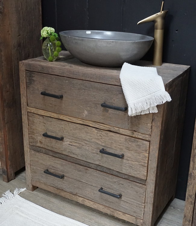 Rene Houtman Wastafelmeubel Mex H80 x B80 x D40 Oud Hout 3 Lades