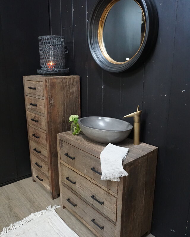 Rene Houtman Wastafelmeubel Mex H80 x B80 x D40 Oud Hout 3 Lades