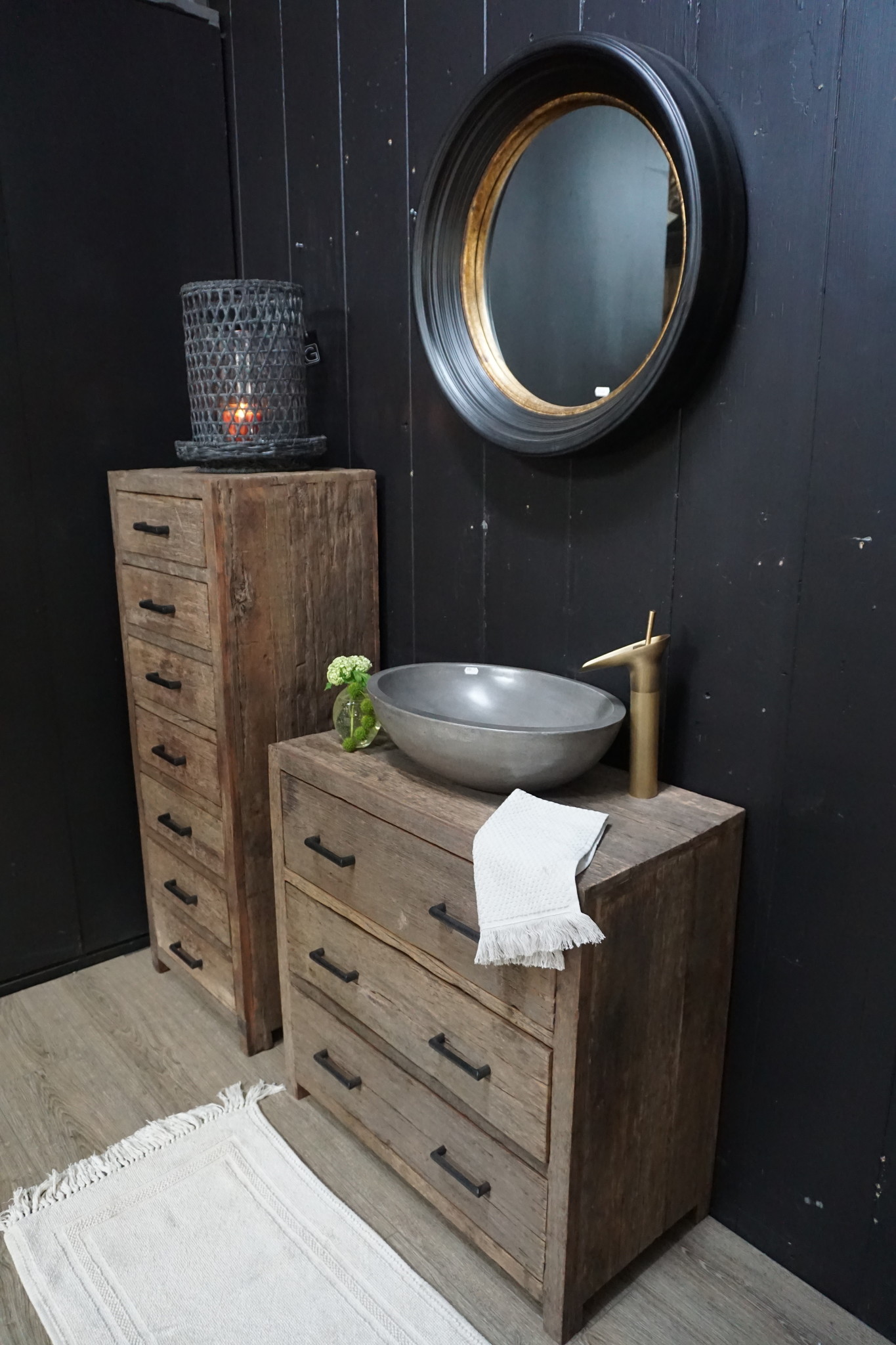 Rene Houtman Wastafelmeubel Mex H80 x B80 x D40 Oud Hout 3 Lades