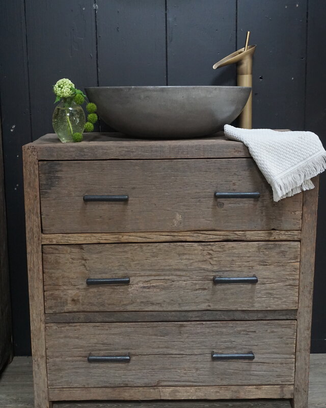 Rene Houtman Wastafelmeubel Mex H80 x B80 x D40 Oud Hout 3 Lades