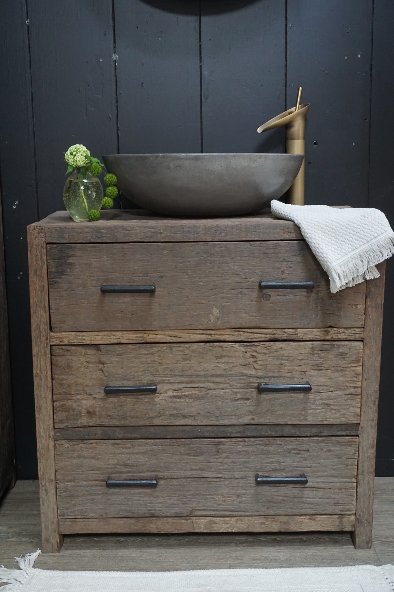 Rene Houtman Wastafelmeubel Mex H80 x B80 x D40 Oud Hout 3 Lades