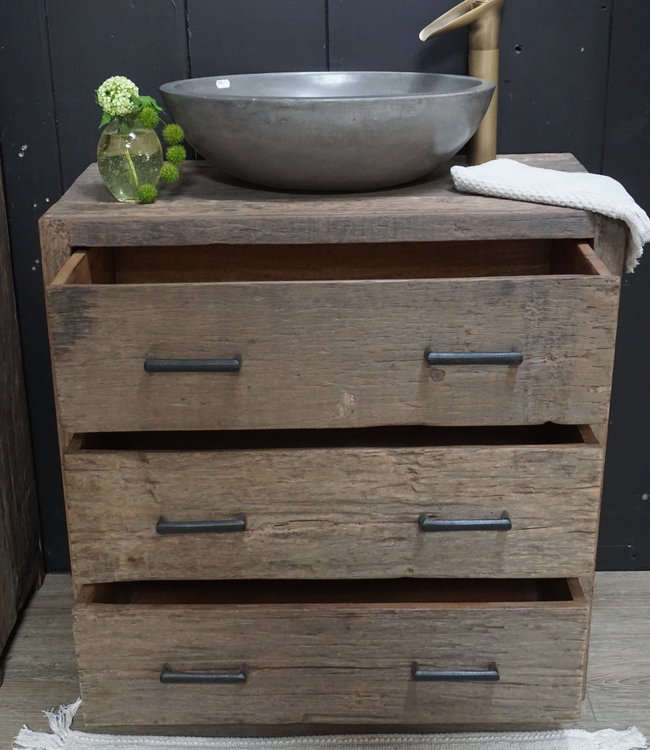 Rene Houtman Wastafelmeubel Mex H80 x B80 x D40 Oud Hout 3 Lades