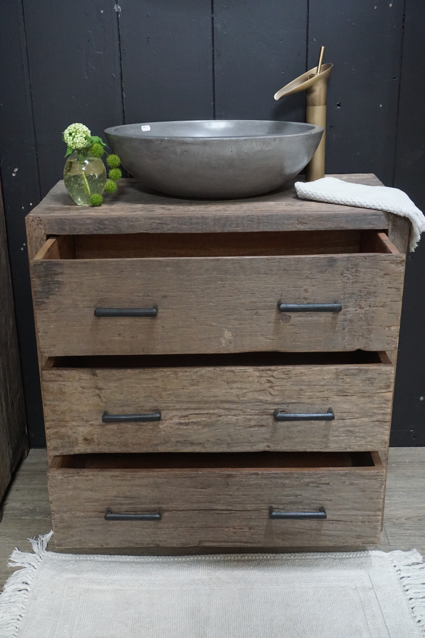 Rene Houtman Wastafelmeubel Mex H80 x B80 x D40 Oud Hout 3 Lades