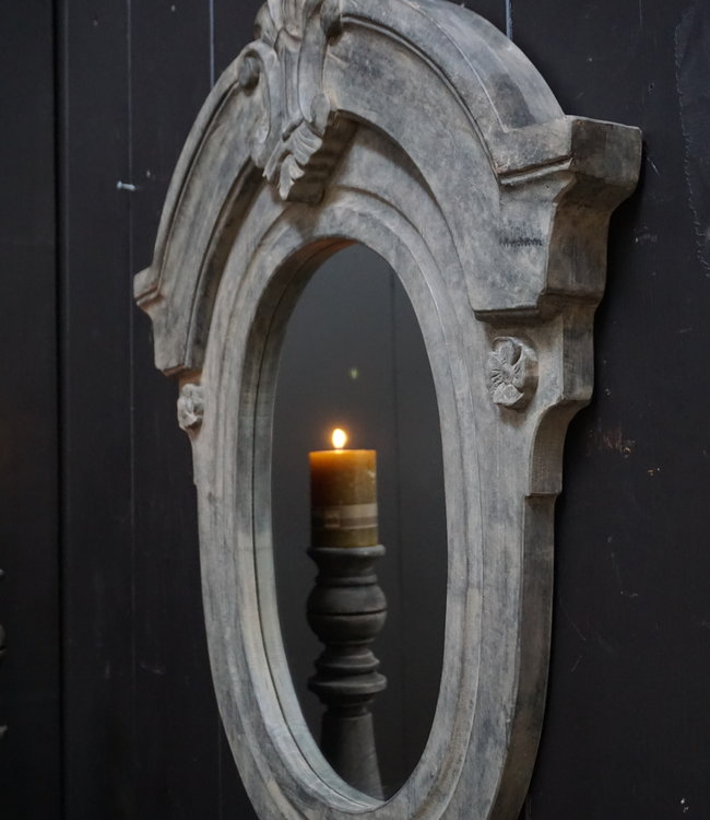 Rene Houtman Spiegel Ossenoog Hout H72xB63 cm Old Grey