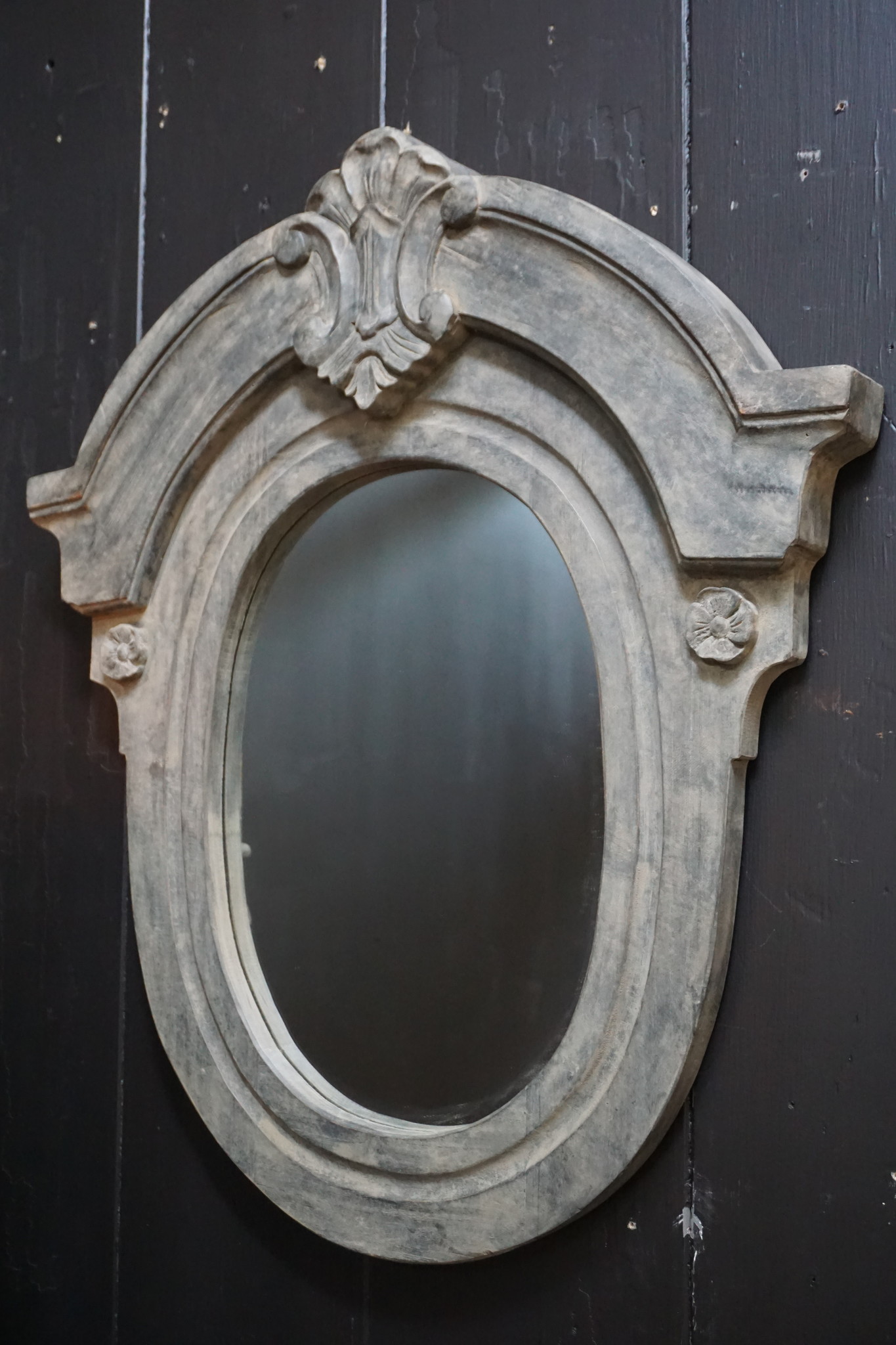 Rene Houtman Spiegel Ossenoog Hout H72xB63 cm Old Grey