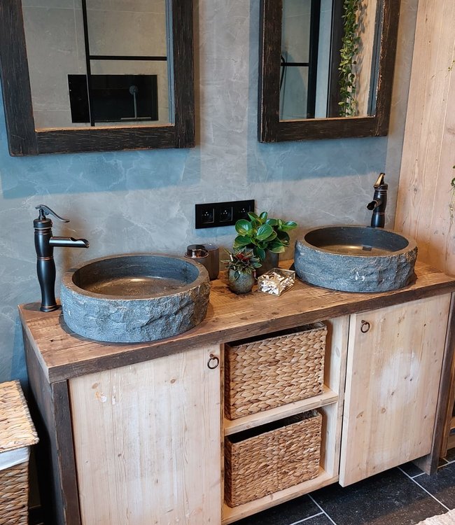 Rene Houtman Hardstenen Waskom Rond Steen gekapt - L40 cm