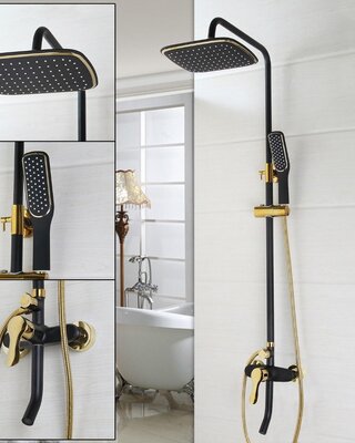 Rene Houtman Opbouwdouche - Mat Zwart & Goud - H82-116 cm