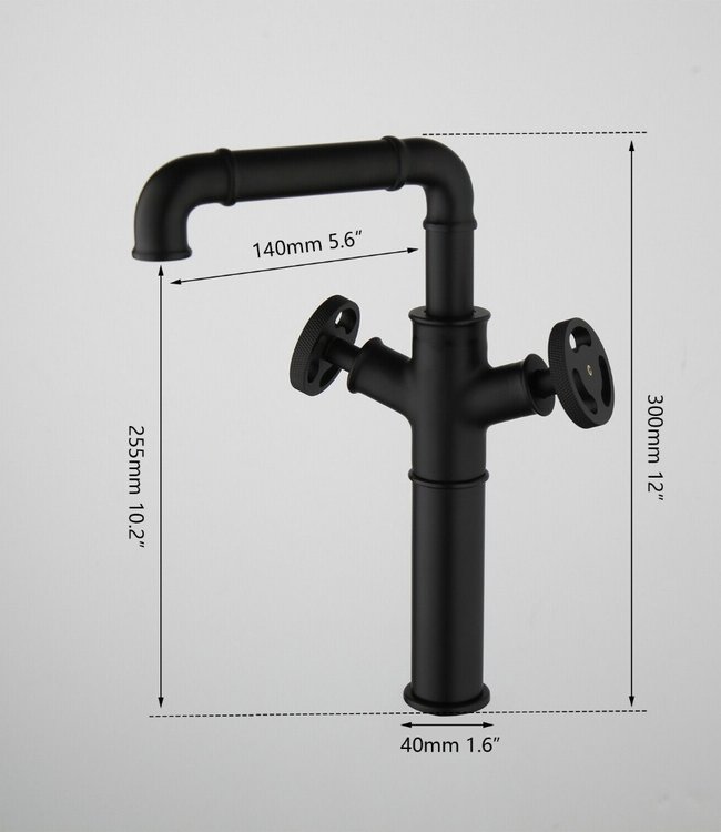 Rene Houtman Industriële Hoge Zwarte Kraan - 30 cm