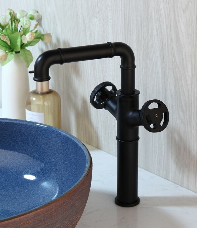 Rene Houtman Industriële Hoge Zwarte Kraan - 30 cm