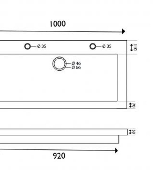 Wiesbaden Raw Wastafel - Met Twee Kraangaten - 100x46x5 cm