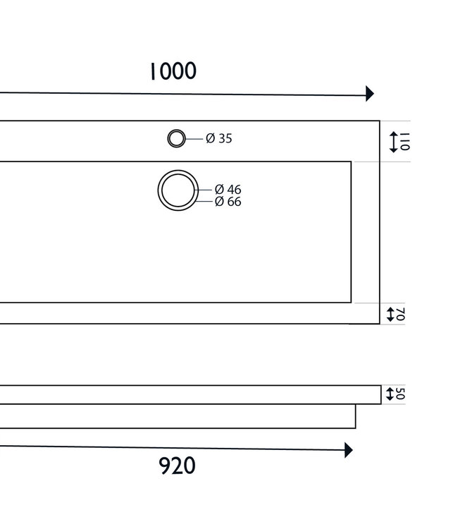 Wiesbaden Raw Wastafel - Met Eén Kraangat - 100x46x5 cm