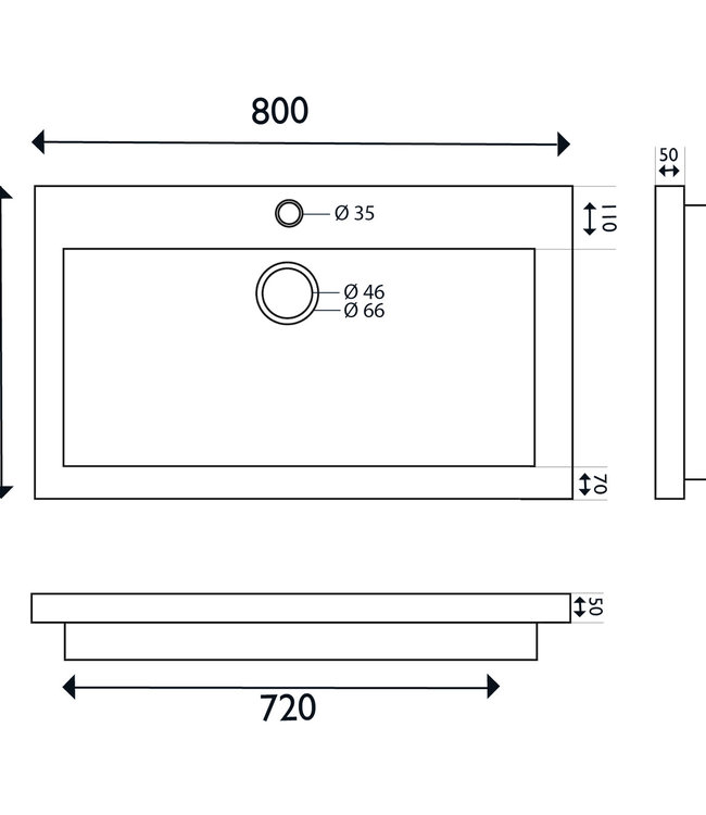 Wiesbaden Raw Wastafel - Met Eén Kraangat - 80x46x5 cm