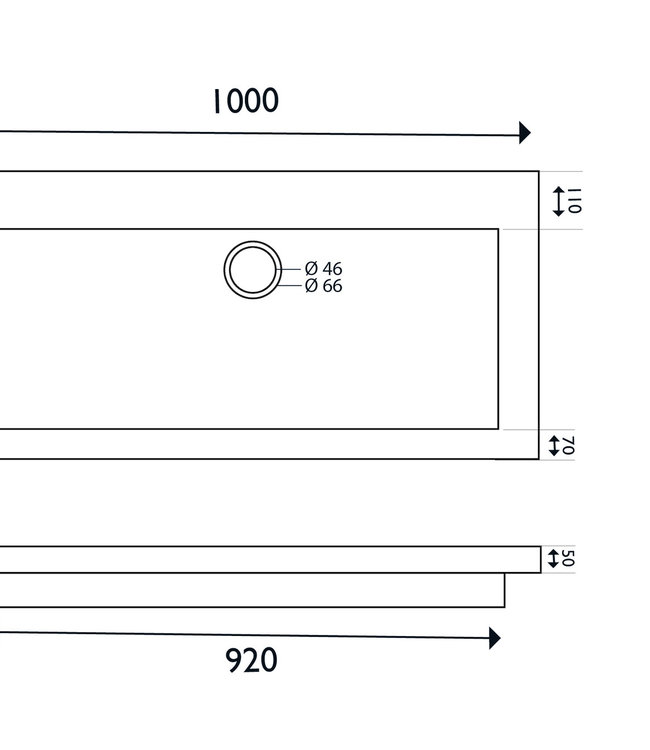 Wiesbaden Raw Wastafel - Zonder Kraangat - 100x46x5 cm