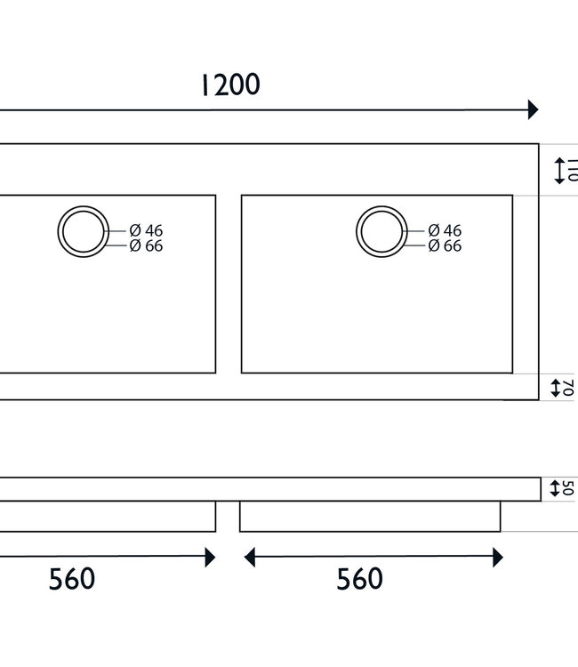 Wiesbaden Raw Wastafel - Dubbel Zonder Kraangaten - 120x46x5 cm