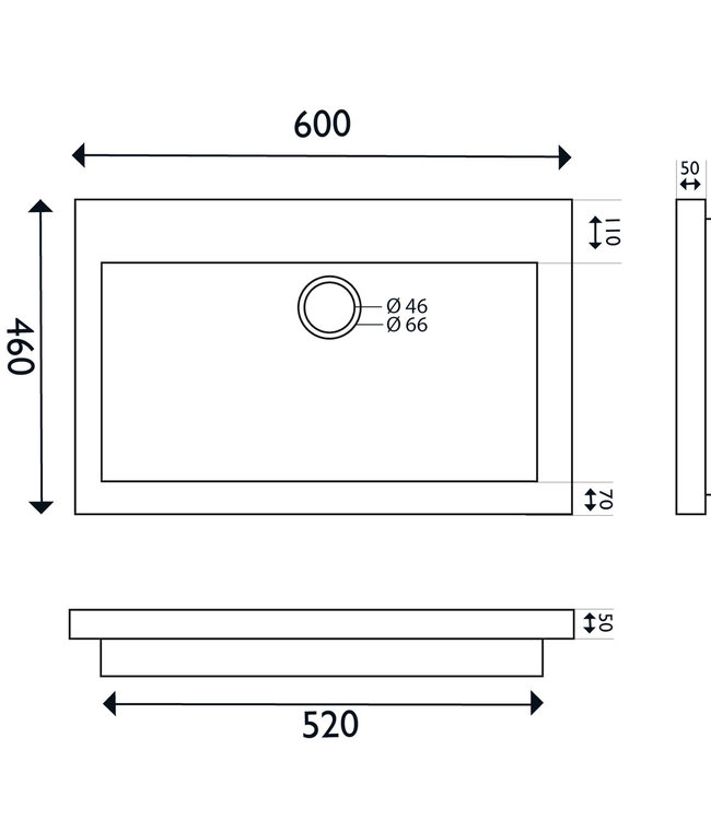 Wiesbaden Raw Wastafel - Zonder Kraangat - 60x46x5 cm