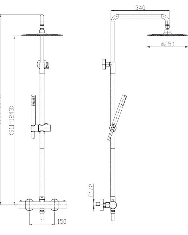 Wiesbaden Thermostatische Opbouw Douche - Mat Zwart