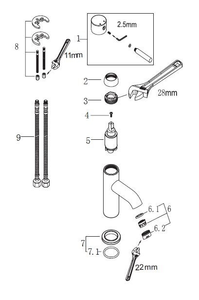 Wiesbaden Lage Wastafelmengkraan Cadans - Zwart - H16 cm