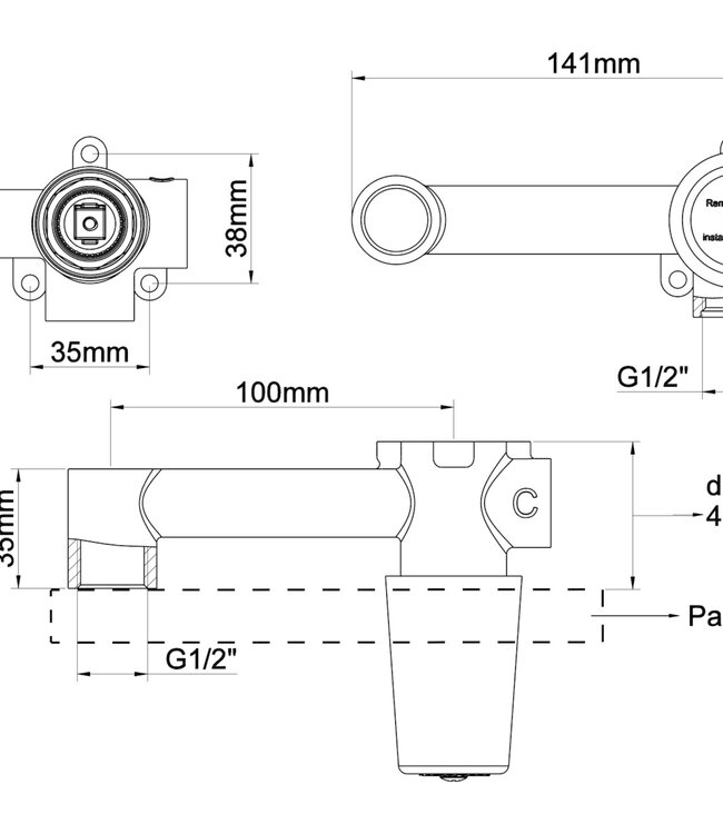 Wiesbaden Slim Twenty inbouwdeel eenhendel-wastafelkraan