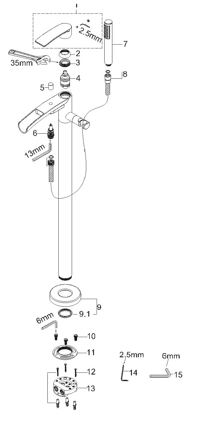 Wiesbaden Lima Badmengkraan - Watervalkraan - H96,5 cm