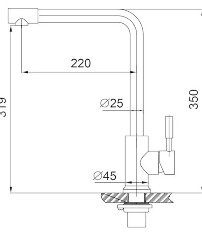 Wiesbaden Blake Keukenkraan - Hooggebogen Uitloop - H35 cm