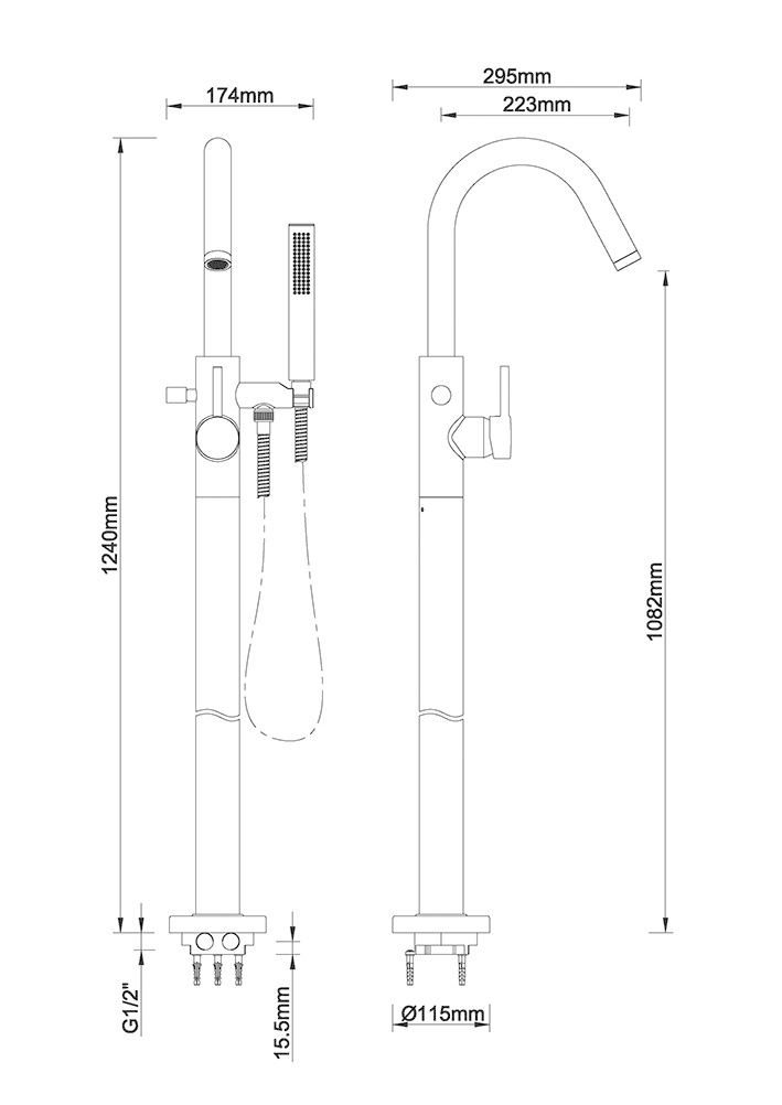 Wiesbaden Caral Vrijstaande Badmengkraan - H124 cm