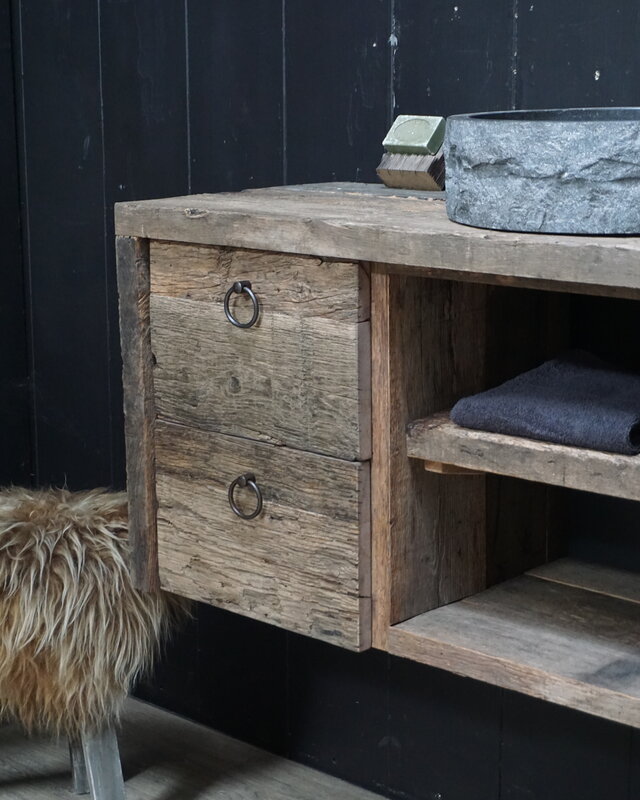Rene Houtman Raaf Badkamermeubel Zwevend Oud Eikenhout - 100-160 cm