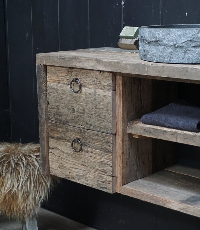 Rene Houtman Raaf Badkamermeubel Zwevend Oud Eikenhout - 100-160 cm