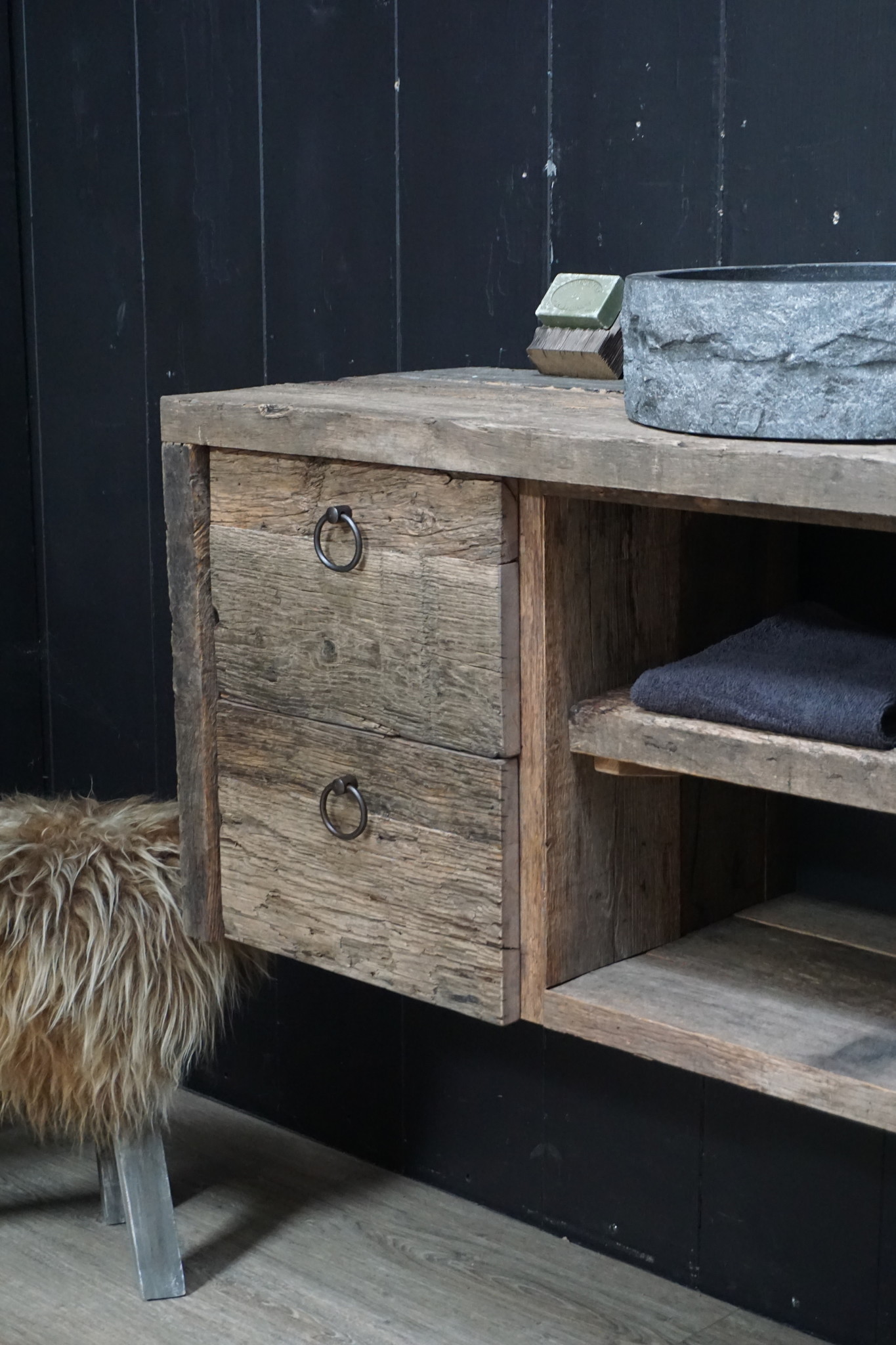 Rene Houtman Raaf Badkamermeubel Zwevend Oud Eikenhout - 100-160 cm