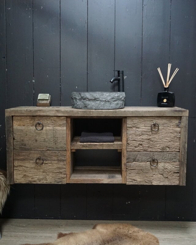 Rene Houtman Raaf Badkamermeubel Zwevend Oud Eikenhout - 100-160 cm