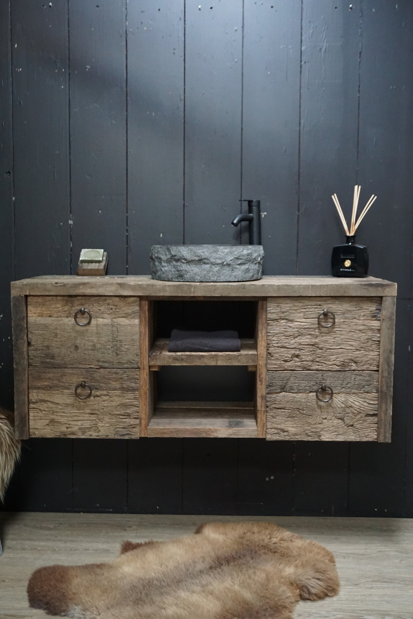 Rene Houtman Raaf Badkamermeubel Zwevend Oud Eikenhout - 100-160 cm